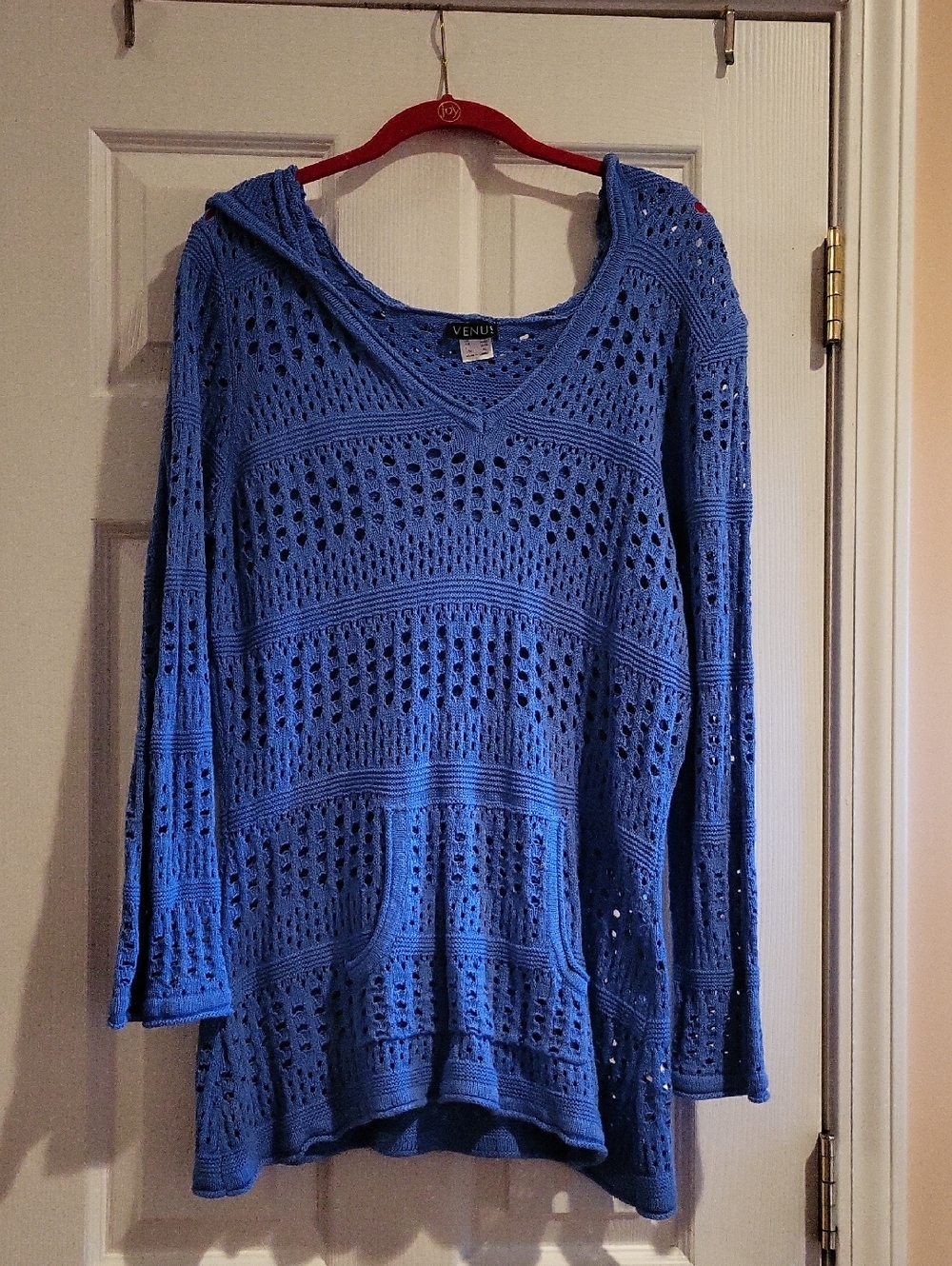 VENUS Royal Blue Crochet Hooded Pullover Women's Size XL